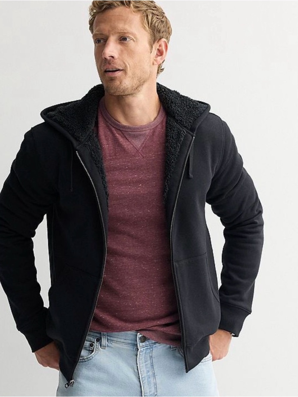 Sonoma Black Sherpa Fleece Line Zip Up Jacket with Hood